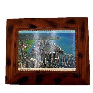 Vintage Aerial‎ View of Waikiki Hawaii Wood Framed Postcard Souvenir
